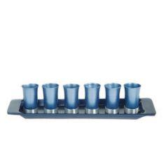 Set of 6 Anodized Aluminum Cups with Tray - Blue