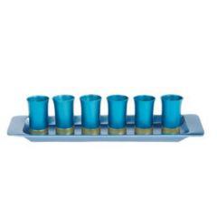 Set of 6 Anodized Aluminum Cups with Tray - Turqoise