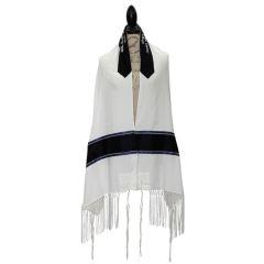 Viscose Tallis Blue/Silver With Macrame Fringes