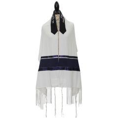 Viscose Tallis Blue/Silver With Macrame Fringes