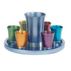 Anodized Aluminum Kiddush Set with Tray - Multicolor (Set)