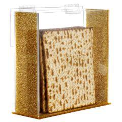 Lucite Matzah Box for Square Matzos - Gold