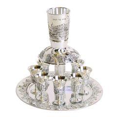 Silver Plated Wine Fountain 8 Cup Set - Jerusalem