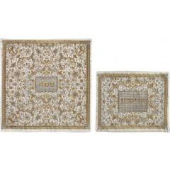 Embroidered Matzah Cover Set -  Oriental in Gold Gray - Yair Emanuel Collection