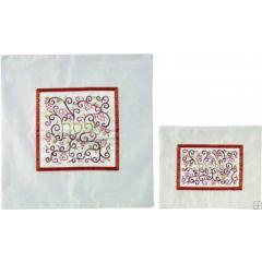 Embroidered Matzah/ Afikomen Covers - Pomegranates Red on White - Yair Emanuel Collection