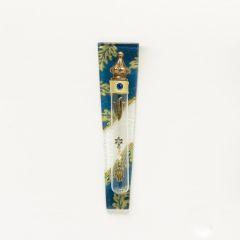 Decorated Glass Tube Mezuzah with Star & Hamsa on Trapezoid Frame