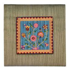 Embroidered Picture and Fabric Frame - Flowers Gold