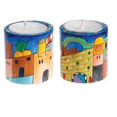 Round Shabbat Candlesticks - Jerusalem (small)