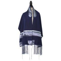 Viscose Tallis - Solid Blue/Silver With Fringes - Ronit Gur