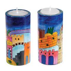 Round Shabbat Candlesticks - Jerusalem (Large)