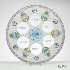 Glass Hand-painted Pomegranates Seder Plate With Gemstones