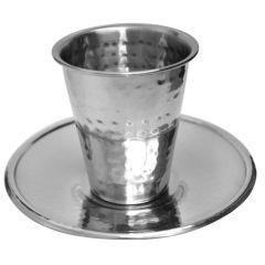 Stainless Steel Kiddush Cup w/ Plate ''Hammered''