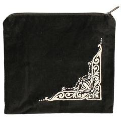 Tefillin Bag - Black Velvet - Silver Embroidery -  Four Corner Design (Single Corner)  #820