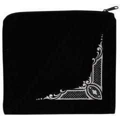 Tefillin Bag - Black Velvet - Silver Embroidery - Four Corner Diamond Design  #830