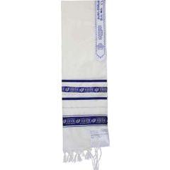 Wool Tallis - Ribbon - Star Of David - Blue/Silver - Traditional