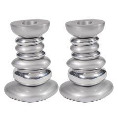 Anodized Aluminum Stone Tower Candlesticks - Silver (Yair Emanuel Collection)