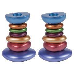 Anodized Aluminum Stone Tower Candlesticks - Multicolor (Yair Emanuel Collection)