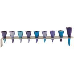 Anodized Alluminum Anodized Strip Cone Menorah - Blue - Yair Emanuel Collection