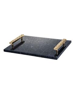 Black Marble Challah Board With Gold Handles
