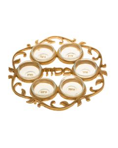 Gold Seder Plate With Glass Inserts