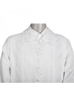 FULL CUSTOM DESIGNED KITTEL WITH PLEATS, WIDE FLOWERY LACE AND WITH CRYSTAL