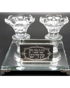 Crystal Candle Holder With Match Box Holder For Small Matches