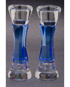 Crystal  Candlesticks Blue and Clear with Star of David