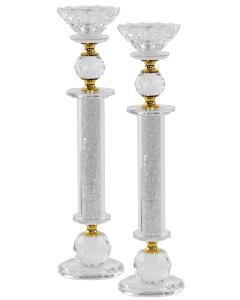 Candlesticks Crystal Gold With Light Silver Stones 11 inches