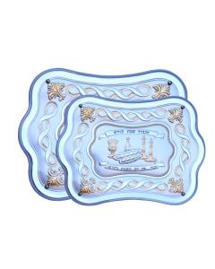 Hadad Brothers Challah Tray Spirulina White Wood Combined With Gold