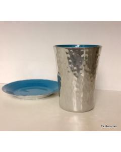 Hammered Alluminum with Enamel Kiddush Cup and Plate - Turquoise