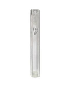 Clear Plastic Mezuzah Water Proof - Silver ''Shin 12 CM
