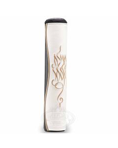 Black and White Leather Megillah Holder, and Gold Embroidery