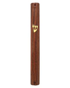 Plastic Mezuzah - Dark Wood Color W/ Rubber Plug - 12Cm