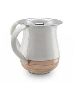 STAINLESS STEEL WHITE/BEIGE ENAMEL NETILAT YADYIM CUP