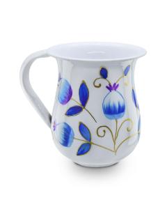 STAINLESS STEEL WHITE/BLUE POMEGRANATES NETILAT YADYIM CUP