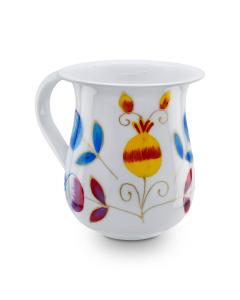 STAINLESS STEEL WHITE/COLORFUL POMEGRANATES NETILAT YADYIM CUP