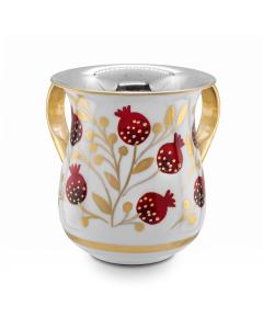 STAINLESS STEEL WHITE/RED-GOLD COLOR POMEGRANATES NETILAT YADYIM CUP