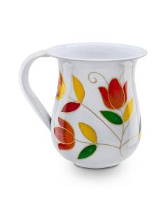 STAINLESS STEEL WHITE/COLORFUL TULIPS NETILAT YADYIM CUP