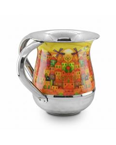 HAMMERED ST.STEEL COLORFUL JERUSALEM NETILAT YADYIM CUP