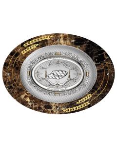 Camilletti Oval Challah Tray With 925 sp Silver & Gold - VENGÈ Gold Barley Design
