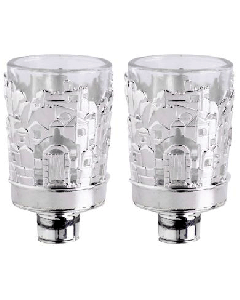 Neronim Glass Candle Holder Jerusalem Design - Silverplated