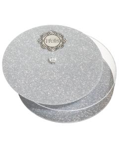 Clear Round Matzah Box with Metal Plaque - Silver