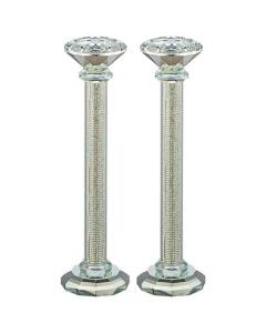 Pair of Crystal Candlesticks - Silver Stones