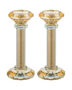 Pair of Crystal Candlesticks - Gold Stones