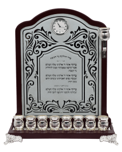 Mahogany Wall Menorah With Clock Brachot for chanukah