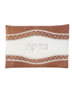 Tzedakah Bag Brown & White Faux Leather