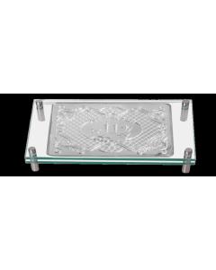Glass and Silver Plated Challah Board With Silver Shabbos Table Design