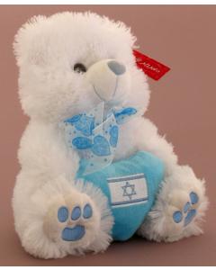 White Teddy Bear with Israel Flag on Blue Heart (Medium)