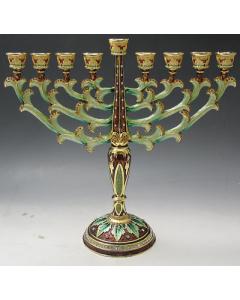 Enamel Jeweled Menorah - Brown 10.5" H