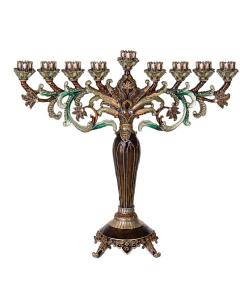 Jeweled Menorah - Teal/Brown 13.5"H